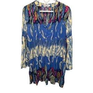 Velzera Womens Colorful Paisley Pintuck Tiered Tunic Dress S Boho Peasant
